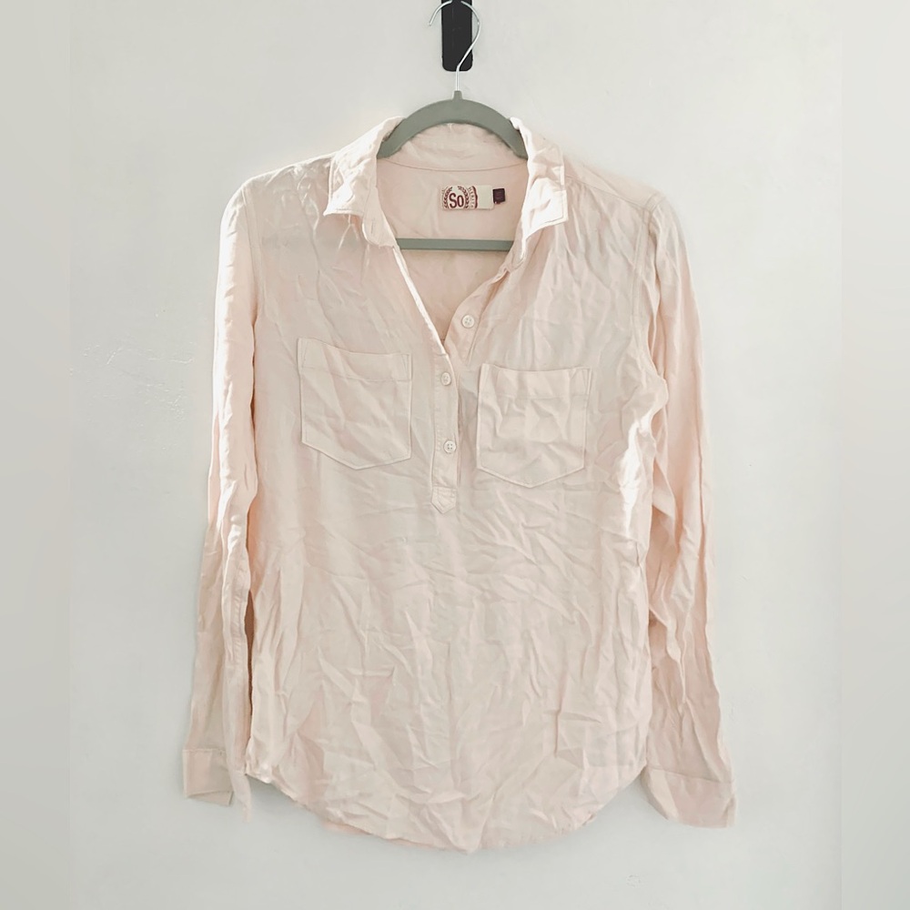 SO Pink Rayon Button Up Long Sleeve Shirt XS